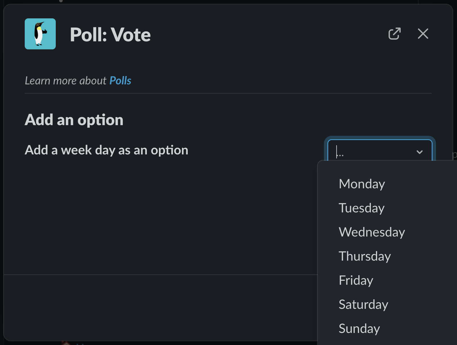 This example shows a poll with weekday options.